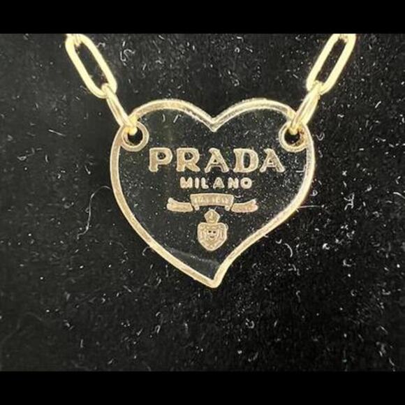 Prada Milano Gold Heart Logo Patch Pendant with Paperclip Necklace (PRXX030) - Picture 3 of 5